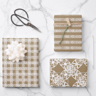 Rustic brown kraft white lace cute vintage cute wrapping paper sheets