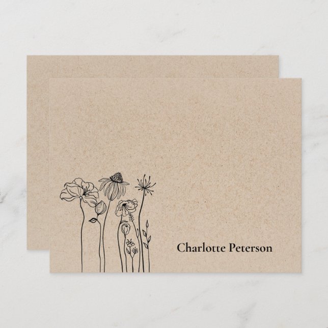 Rustic Brown Kraft Wildflower Note Card (Front/Back)