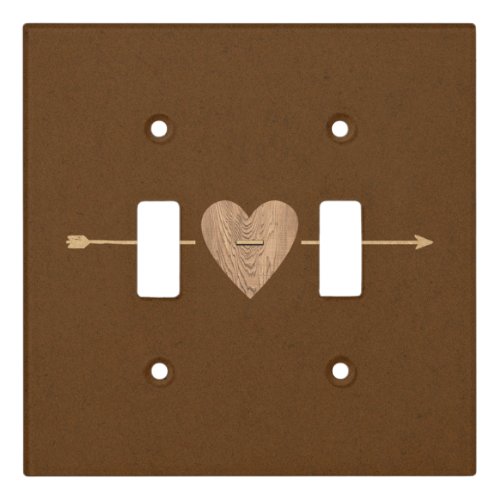 Rustic Brown Kraft Wood Heart  Arrow Light Switch Cover