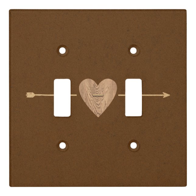 Rustic Brown Kraft Wood Heart & Arrow Light Switch Cover (Front)