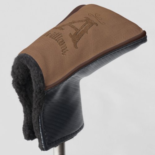 Rustic Brown Leather Custom Monogram Name Golf Head Cover