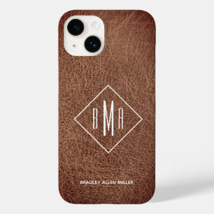 Rustic Brown Leather Monogram Case-Mate iPhone 14 Case