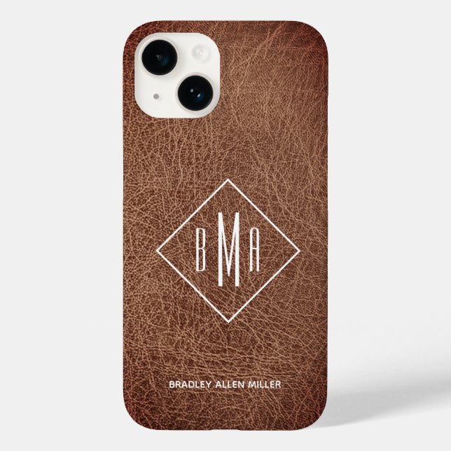 Rustic Brown Leather Monogram Case-Mate iPhone Case (Back)