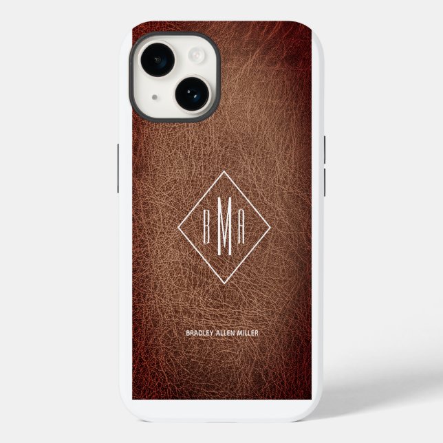 Rustic Brown Leather Monogram Case-Mate iPhone Case (Back)