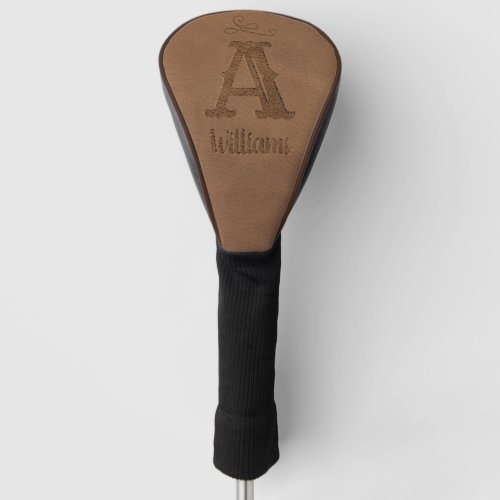 Rustic Brown Leather Monogram Name Golf Head Cover