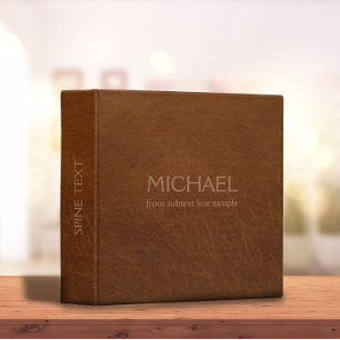 Rustic Brown Leather Personalized Monogram Name 3 Ring Binder