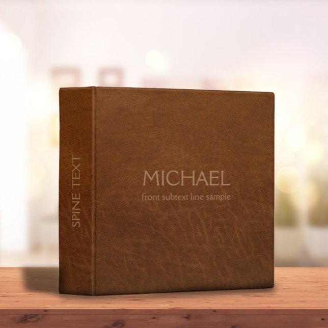 Rustic Brown Leather Personalized Monogram Name 3 Ring Binder (Creator Uploaded)