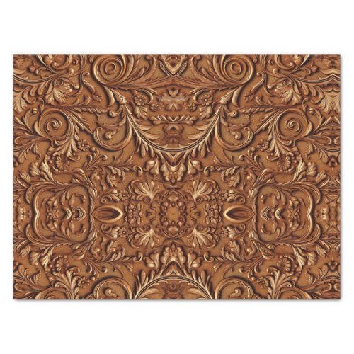 Rustic brown leather tooled  tissue paper