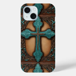 rustic brown leather western country cross iPhone 15 case