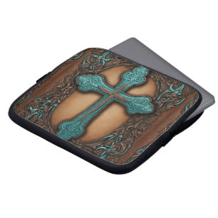 rustic brown leather western country cross laptop sleeve