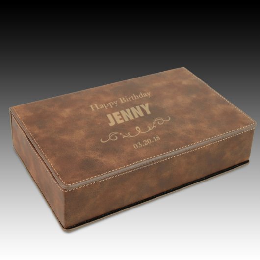 Rustic Brown Leatherette Engraved Flask Gift Set (Gift Box)