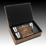 Rustic Brown Leatherette Engraved Flask Gift Set<br><div class="desc">All of our flasks are made with stainless steel and elegantly wrapped in our laser engravable leatherette which is water resistant, easy to clean and durable for daily use. They hold 6 fl oz and are available in 7 leatherette color options: Dark Brown, Black with Gold color engraving, Black with...</div>