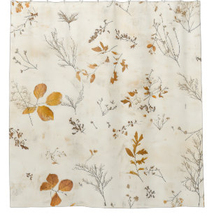 Rustic Brown Leaves Fall Foliage on Cream Shower Curtain