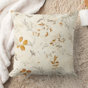 Rustic Brown Leaves Fall Foliage on Cream Throw Pillow