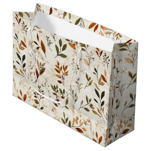 Rustic Brown Leaves on Cream Background Large Gift Bag