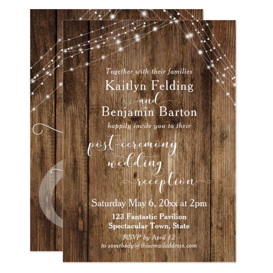 Rustic Brown Lights Post Wedding Reception Only Invitation