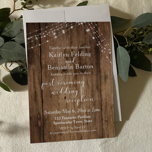 Rustic Brown  Lights Post_Wedding Reception Only Invitation
