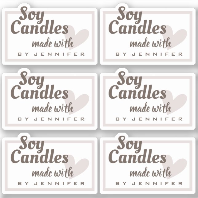 Rustic Brown Made with Love Heart Natural Candles Sticker (Front)