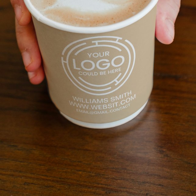 Rustic Brown Minimalist Logo Business  Paper Cups (business logo paper cups brown corporate event cafe rustic modern professional corporate event party)