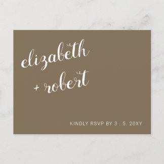 Rustic Brown Minimalist Script Calligraphy RSVP Invitation Postcard