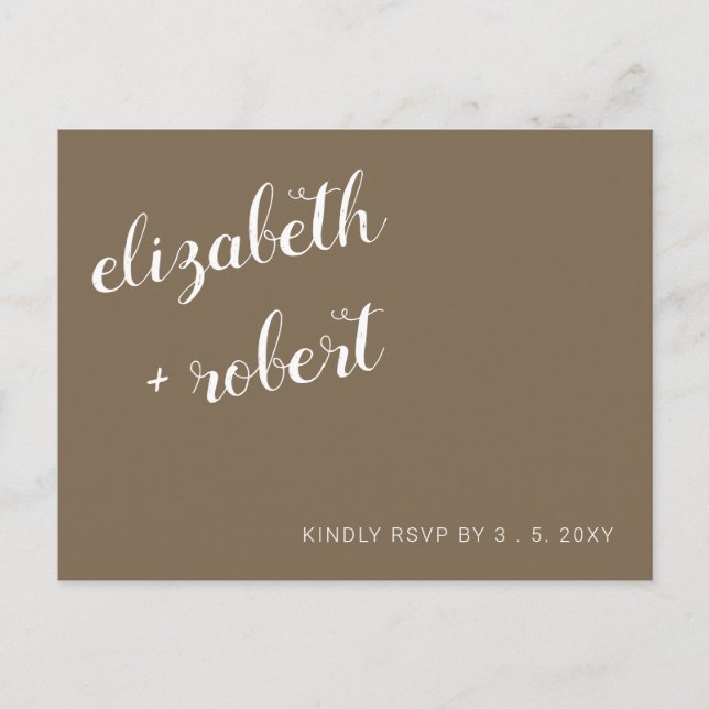 Rustic Brown Minimalist Script Calligraphy RSVP Invitation Postcard (Front)