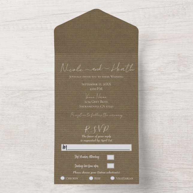 Rustic Brown Modern Minimal Chic Photo Wedding    All In One Invitation (Inside)