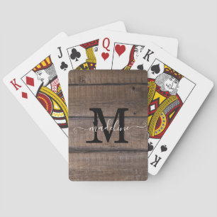 Rustic Brown Monogram Script Custom Poker Cards