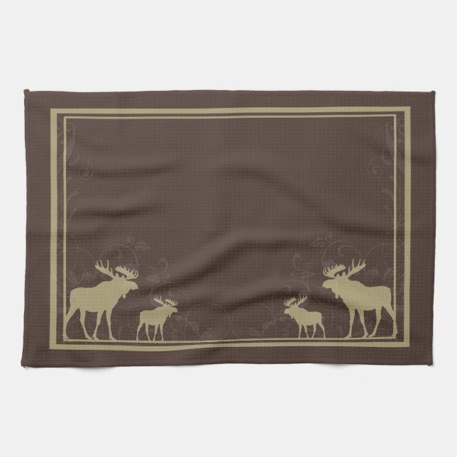 Rustic brown moose swirl kitchen towel (Horizontal)