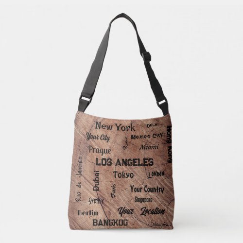 rustic brown most famous cities of the world crossbody bag