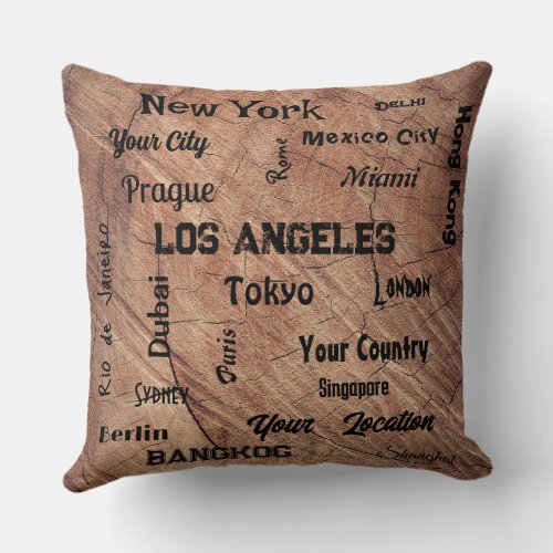 rustic brown most famous cities of the world throw pillow
