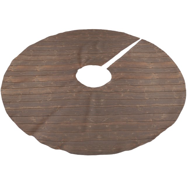 Rustic Brown Oak Wood Brushed Polyester Tree Skirt (Angled)