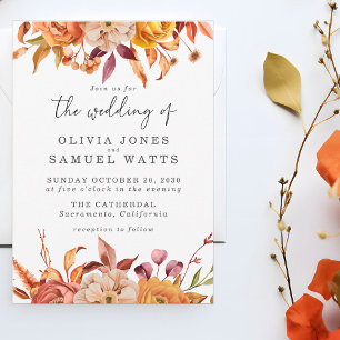 Rustic Brown Orange Gold Autumn Floral Wedding   Invitation