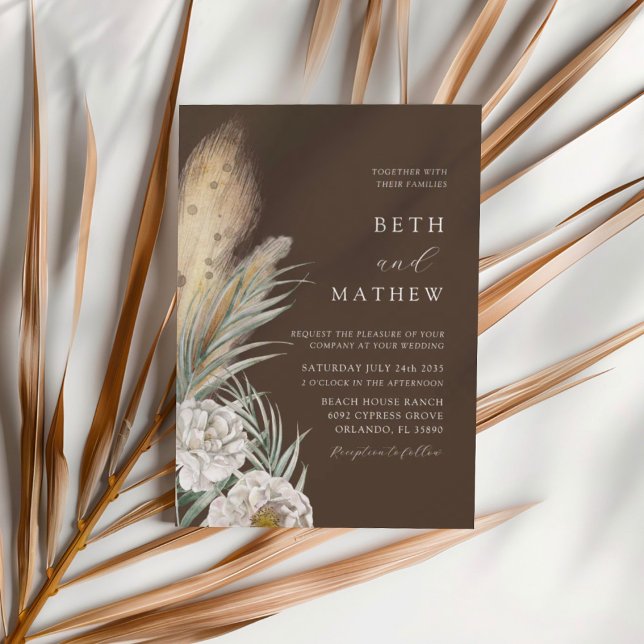 Rustic Brown Pampass Grass & Floral Wedding  Invitation (Creator Uploaded)