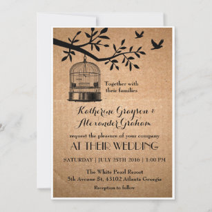 Rustic Brown Paper Bird Cage Wedding Invitation