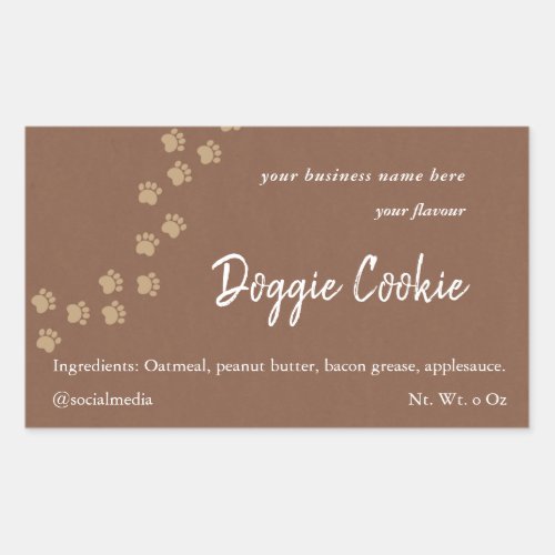 Rustic brown paper dog paw path doggie cookie rect rectangular sticker