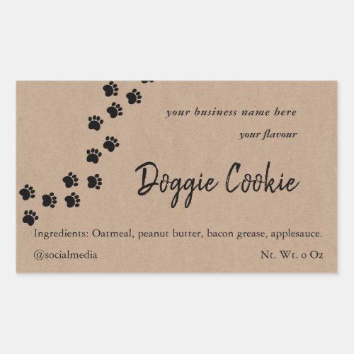 Rustic brown paper dog paw path doggie cookie rectangular sticker