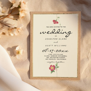 Rustic brown paper ivory gold red floral wedding invitation