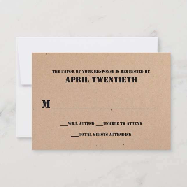 Rustic Brown Paper Look Wedding RSVP Card (Front)