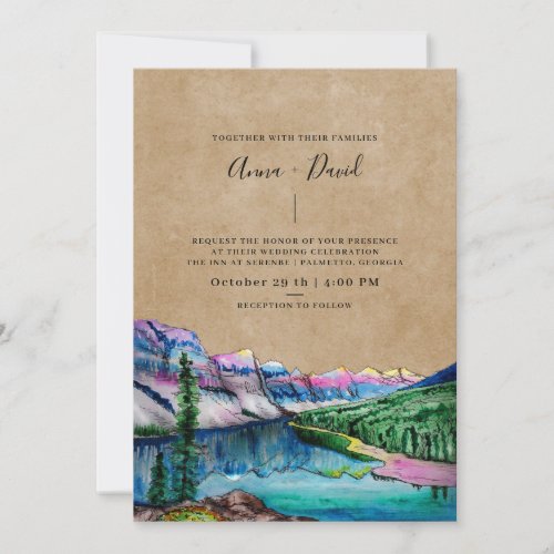 Rustic Brown Paper Mountain Forest Wedding Invitation