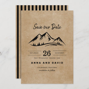 Rustic Brown Paper Mountains Save The Date Invitation