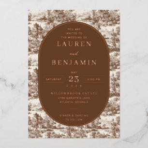 Rustic Brown Pastoral Landscape Foil Invitation