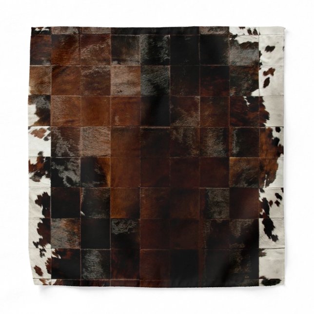 Rustic Brown Patchwork Cowhide Bandana (Front)