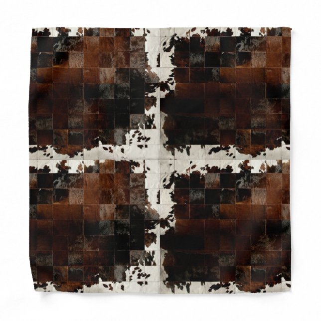 Rustic Brown Patchwork Cowhide Bandana (Front)