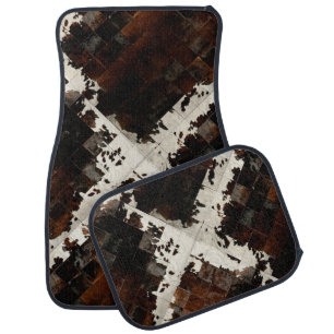 Rustic Brown Patchwork Cowhide Car Floor Mat