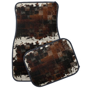 Rustic Brown Patchwork Cowhide Car Floor Mat