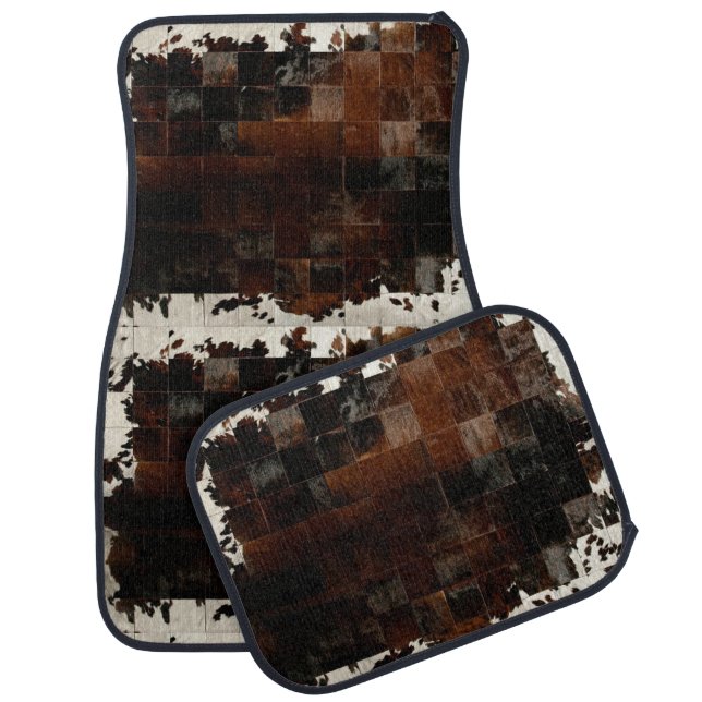 Rustic Brown Patchwork Cowhide Car Floor Mat (Set)