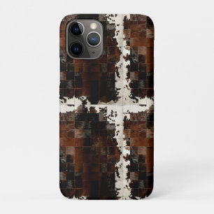 Rustic Brown Patchwork Cowhide iPhone 11 Pro Case