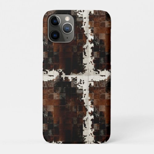 Rustic Brown Patchwork Cowhide iPhone 11 Pro Case