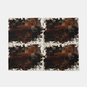 Rustic Brown Patchwork Cowhide Doormat