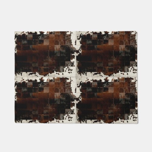 Rustic Brown Patchwork Cowhide Doormat